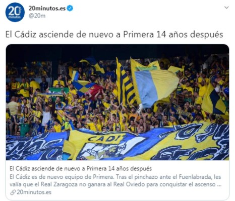 'Regresa entre los grandes': Los medios internacionales destacan el ascenso del Cádiz y Choco Lozano a Primera división de España