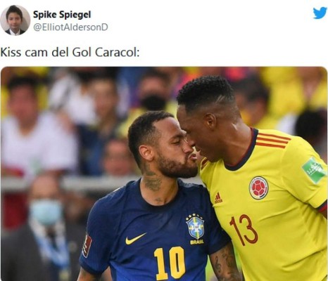El beso de Neymar a Yerry Mina, protagonista de los memes en el Brasil-Colombia