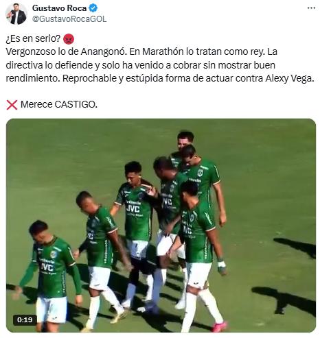 Anangonó agredió a Alexy Vega y la fuerte reacción de la prensa: piden severo castigo y quitarle la capitanía en Marathón