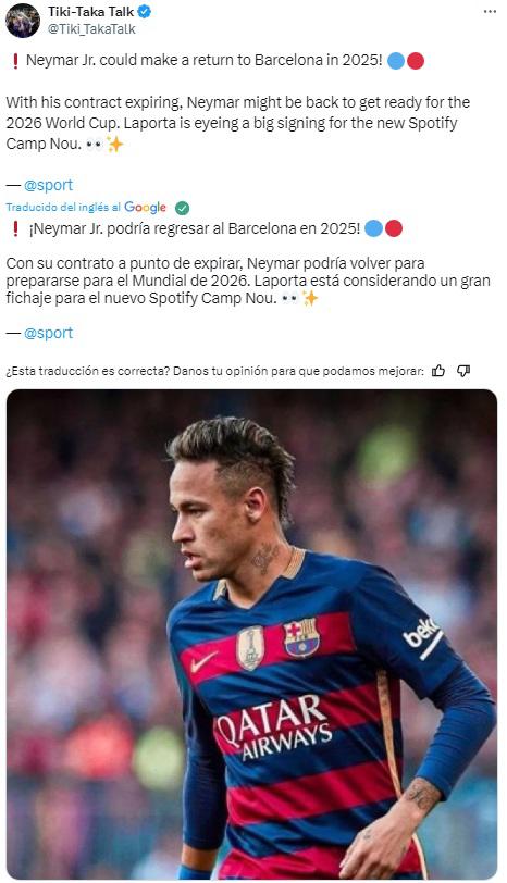 Barcelona sueña con la posibilidad de traer de vuelta a Neymar.