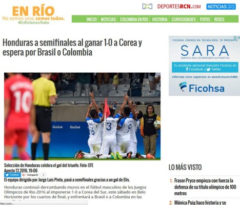 Prensa internacional: Hazaña de Honduras en los Juegos Olímpicos de Río