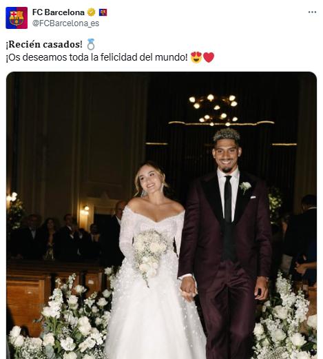 Araujo se casó en una iglesia metodista: su bella esposa, el único jugador del Barça que lo acompañó y la fiesta secreta