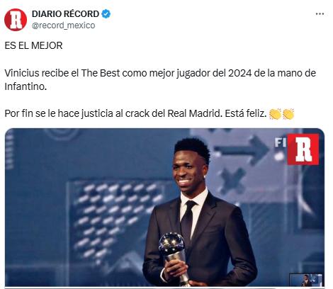 Vinicius ganó el premio The Best y la prensa reacciona: “Aquí sí asiste el Madrid; ya es mucho más grande que Neymar”