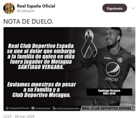 Fútbol hondureño se solidariza en redes tras fallecimiento de Santiago Vergara