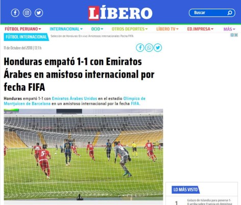 Esto dicen los medios internacionales del empate de Honduras ante Emiratos Árabes