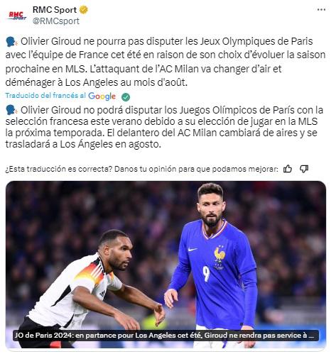 LAFC contrata a otro campeón del mundo francés con Giroud. En su plantilla ya tiene al arquero Hugo Lloris.