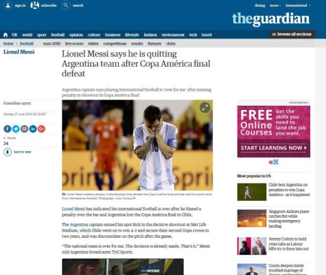 Prensa mundial impactada por el retiro de Messi de la selección