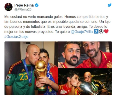 Los mensajes para David Villa tras anunciar su retiro del fútbol: 'Fue un honor Guaje'&nbsp;&nbsp;