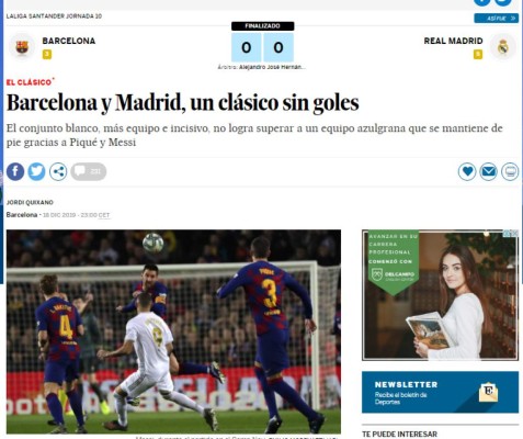 Lo que dice la prensa mundial tras el Barcelona-Real Madrid: 'Mucho fútbol y poca pólvora'