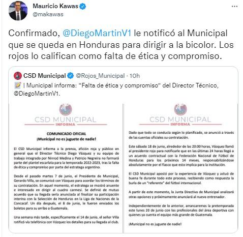 “Falta de ética y compromiso”: La dura reacción de la prensa luego de que Diego Vázquez dejara ‘plantado’ al Municipal por la selección de Honduras