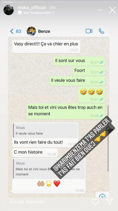 Niska filtró el chat con Benzema antes del Real Madrid-PSG.