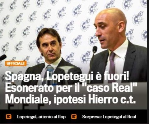 'Guerra Civil' y 'alta traición', titulares de la prensa mundial tras despido de Lopetegui