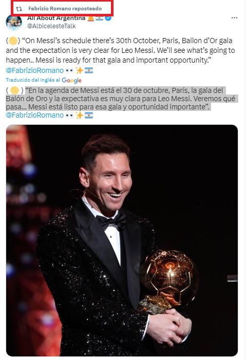 Filtran el ganador del Balón de Oro 2023: “En su agenda está el 30 de octubre en París. La expectativa es muy clara”