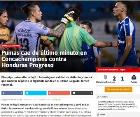 'Suspenso y se ahoga el grito': Así tituló la prensa mexicana derrota de Pumas ante Honduras