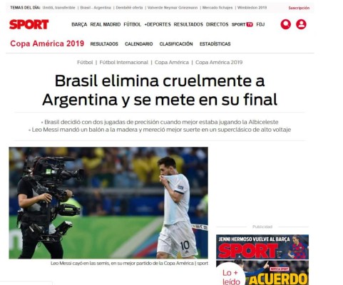 Así reaccionan los medios luego de la eliminación de Argentina ante Brasil
