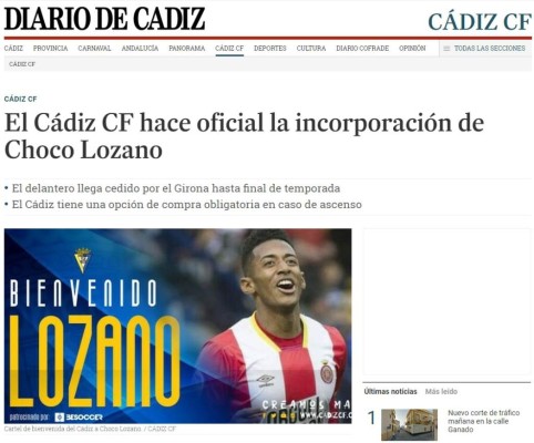 ¡Choco Lozano al Cádiz! Esto dicen los medios españoles de su traspaso