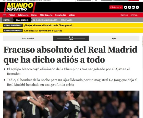 La prensa se hace sentir sobre fracaso del Real Madrid: 'Papelón', 'Luto' y 'Fracaso'