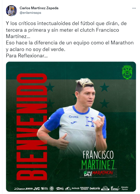 ¡De Tercera a Primera! Periodistas reaccionan tras anunciarse el fichaje de Francisco Martínez por el Marathón
