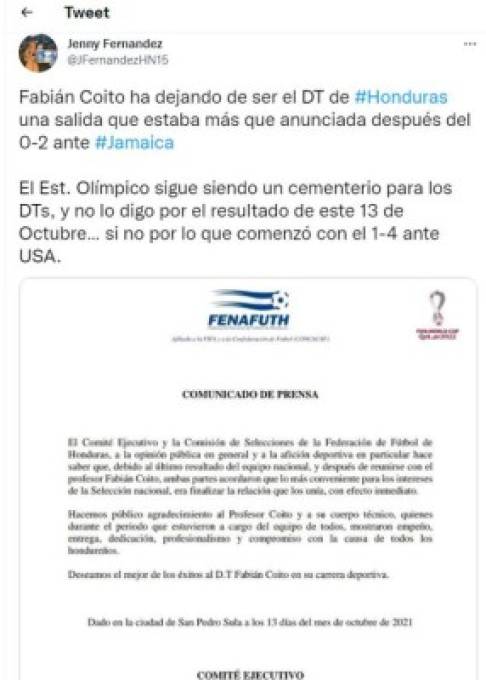 La prensa deportiva reacciona tras el despido de Fabián Coito de la Selección de Honduras