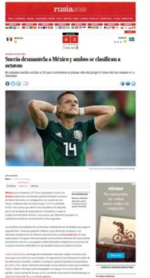 Así ve la prensa mundial el pase de México a los octavos de Rusia 2018