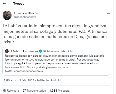 El ‘agarrón’ entre Chiquimarco y Francisco Chacón tras el polémico penal de México: ‘‘Eres un fiasco; nunca pudiste ganarme en nada’’