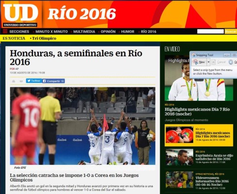 Prensa internacional: Hazaña de Honduras en los Juegos Olímpicos de Río