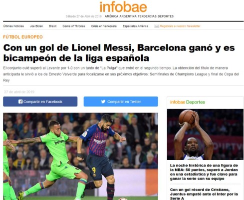 La prensa internacional se rinde a Messi y el Barcelona tras su dominio en España&nbsp;&nbsp;