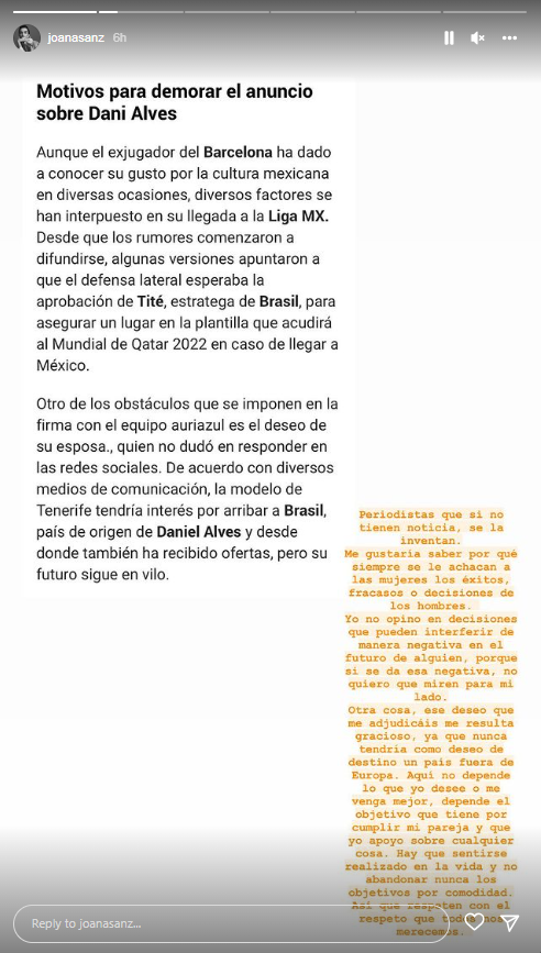 La imperdible reacción de la esposa de Dani Alves por el supuesto fichaje del brasileño con Pumas: ‘‘No inventen’’