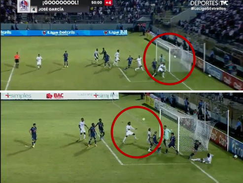 La acción del golazo de Olimpia ante Motagua en el Estadio Ceibeño.