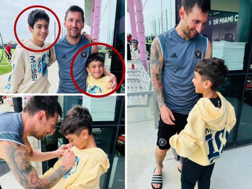 Lionel Messi, bien cordial, se acercó a los hijos de Pedro Troglio en la sede del Inter Miami en Florida.