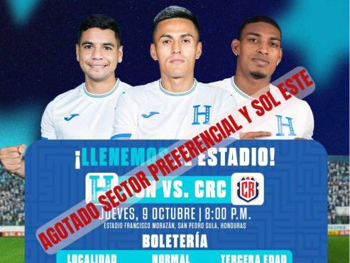 ¡Ya no quedaron boletos para los sectores de preferencia y sol este del Honduras vs Costa Rica!