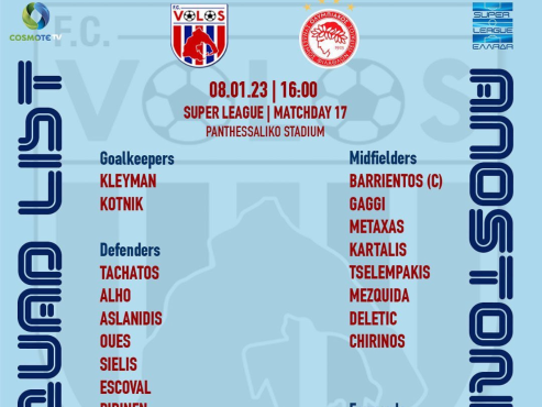 Michaell Chirinos apareció en su primera convocatoria con el Volos de Grecia.