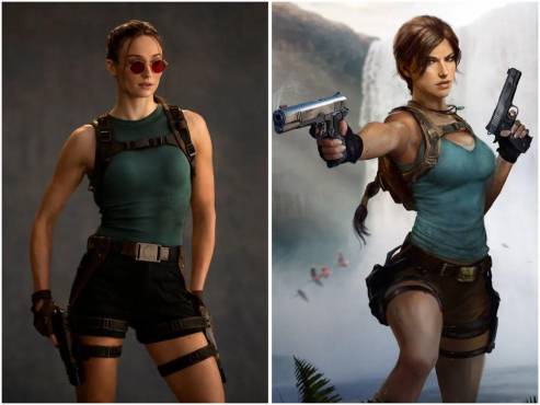 Así luce Sophie Turner como Lara Croft, comparada con su diseño actual.