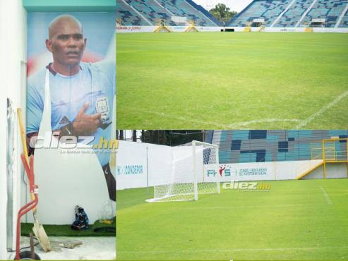 El alcalde sampedrano mandó a quitar la fotografía de Mario Moncada que estaba cerca de los camerinos del Estadio Morazán. FOTOS: Mauricio Ayala | Melvin Cubas.