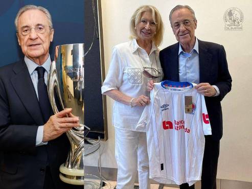 Florentino Pérez recibió la camiseta del Olimpia de Honduras.