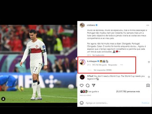 El mensaje de Cristiano Ronaldo donde Mbappé comentó.