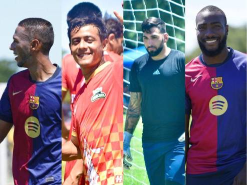 De izquierda a derecha: Miguel Ángel Fuertes (exjugador de Selección de Colombia), Chivita Vallejo (Talachero más caro), Álvaro Dibu Rezzano y William Tanque Eyang (Camerún)