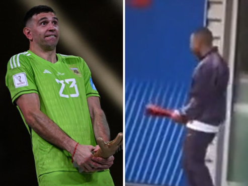 Kylian Mbappé imitó el festejo del Dibu Martínez en el Mundial de Qatar 2022.
