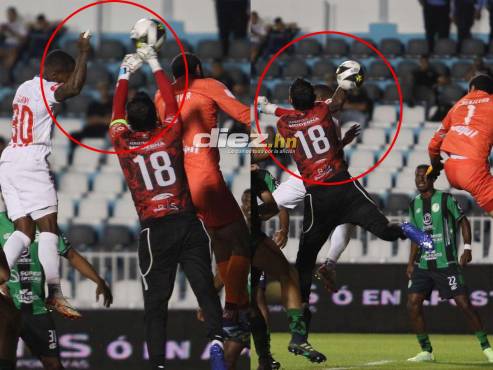 La mano de Edwin Solano en el gol del empate del Olimpia. Foto: Marvin Salgado.