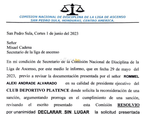 La respuesta de la Comisión de Disciplina al Platense de Puerto Cortés. El “Tiburón” se quedó sin estadio para el cierre del Clausura 2023.