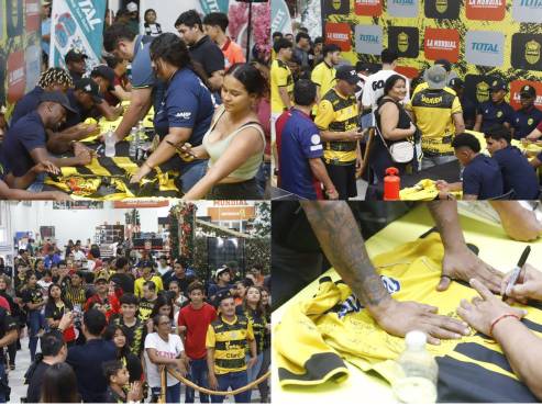 El ambientazo que se vivió en La Mundial de Choloma con la firma de autógrafos de los jugadores aurinegros. FOTOS: HÉCTOR PAZ.
