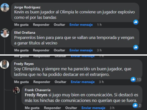 Parte de las reacciones de los aficionados de Olimpia tras conocer el fichaje de Kevin López.