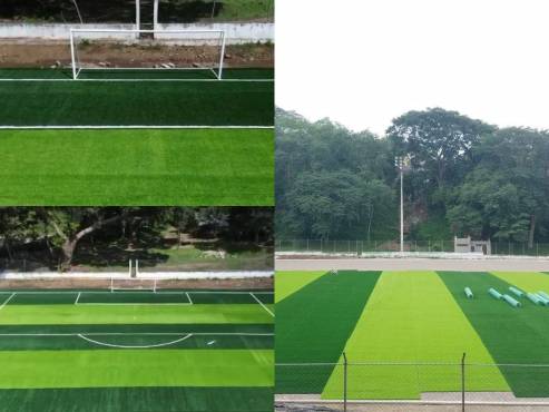 Así está quedando la nueva cancha sintética que tendrá el municipio de Trinidad, Santa Bárbara.