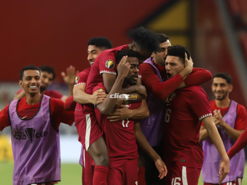 Así festejó Qatar el gol de Abdullah en el minuto 8 de juego. FOTO: Mauricio Ayala.