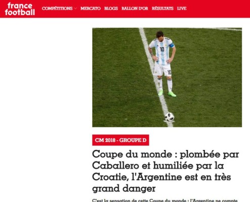Prensa mundial cataloga de 'ridículo' derrota de Argentina ante Croacia