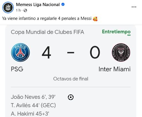 Memes destrozan a Messi por la paliza del PSG sobre Inter Miami en el Mundial de Clubes