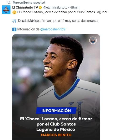 Colocan al Choco Lozano en el Santos Laguna de México.