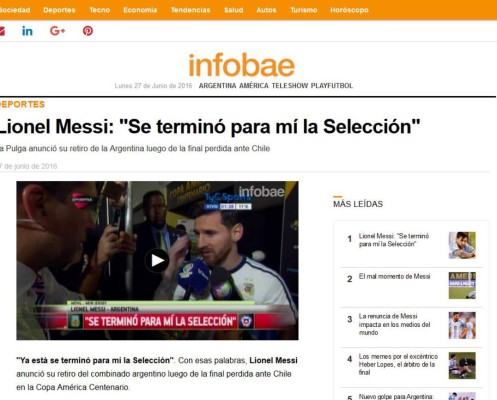 Prensa mundial impactada por el retiro de Messi de la selección
