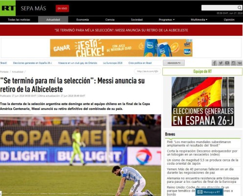 Prensa mundial impactada por el retiro de Messi de la selección