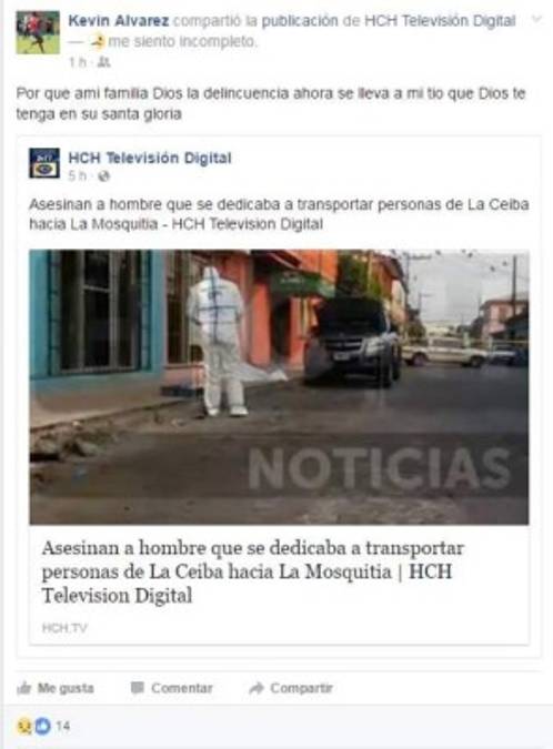 ¡Trágico! Matan a tío de Kevin Álvarez en La Ceiba